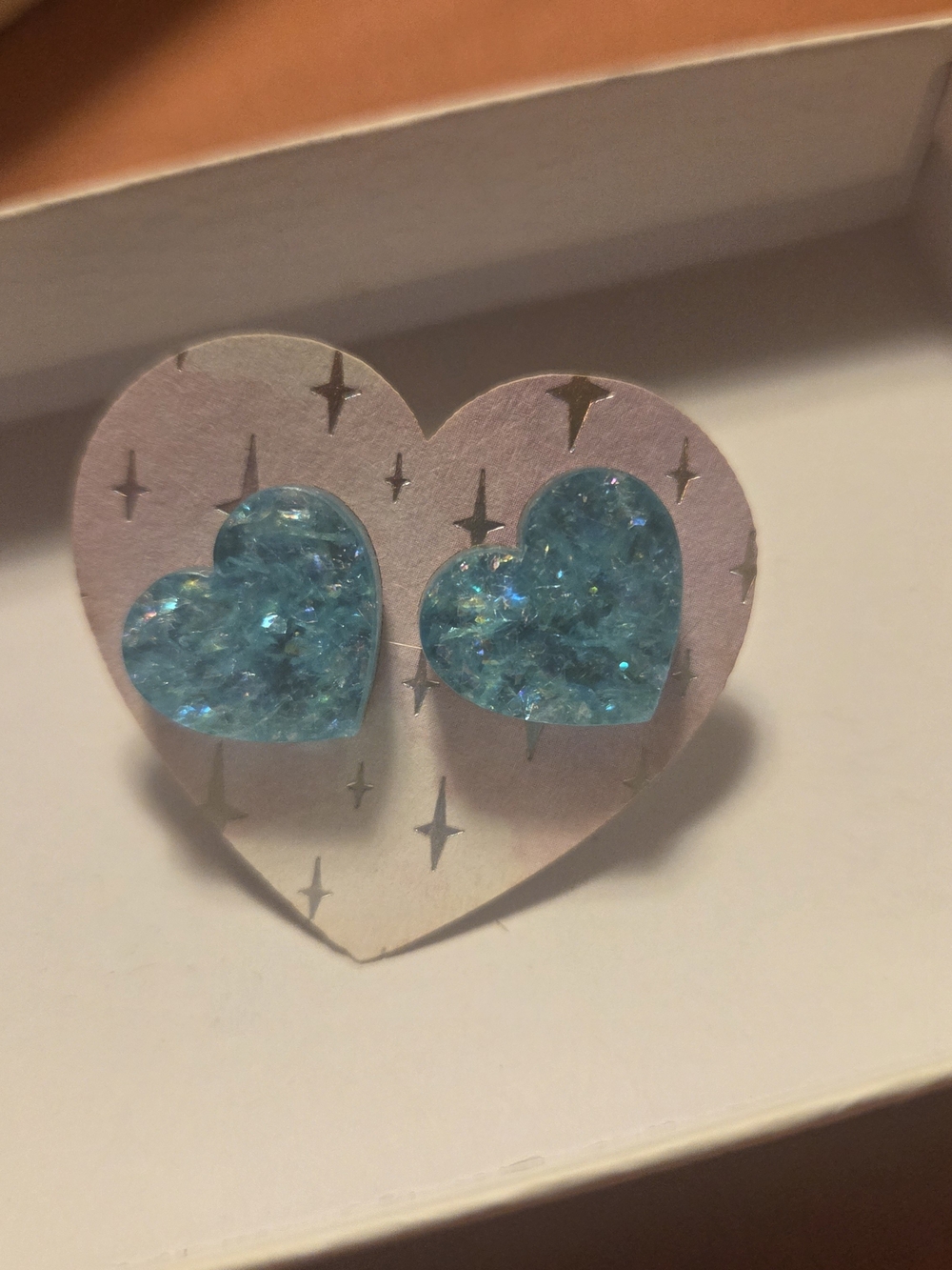 Blue Glitter Heart Stud Earrings